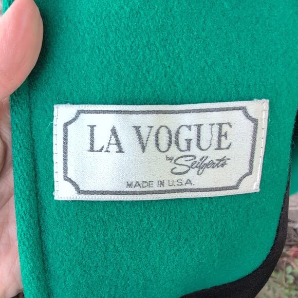 Vintage La Vogue Made In USA 100% Pure Wool Pea Coat Emeral Green Women's Large - Picture 4 of 10